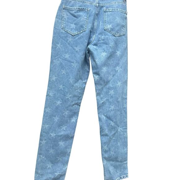Nasty Gal Womens High Waisted Mom Jeans Size 6 light Wash Blue Denim Star Print - Picture 4 of 7